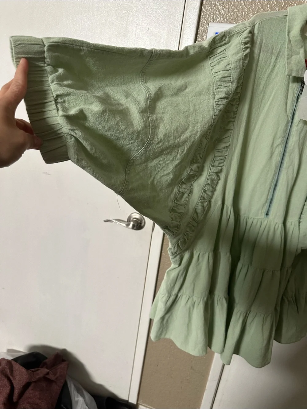 Dusty Rose Light Green Tiered Zip-Front Dress Sz Small